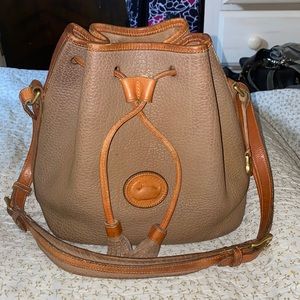 Dooney & Bourke Vintage Bucket Drawstring Bag Pebbled Leather Taupe (A)